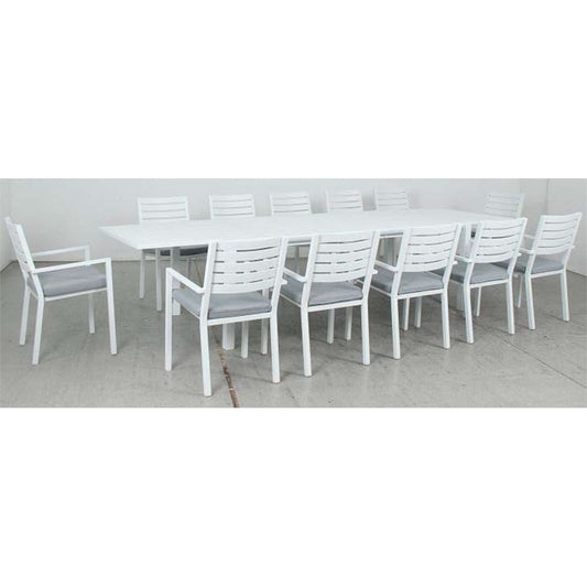 Eclipse Extension Table with Mayfair Chairs w Cushion 13pce Dining Setting – White