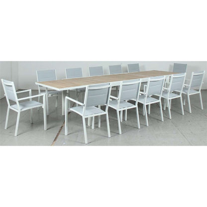 Eclipse Extension Table with Mayfair Padded Sling Chairs 13pce Dining Setting – White, Timber Slat