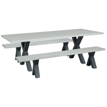 Switch 3 Pce X Leg Cement Table with Cement Benches Dining Setting